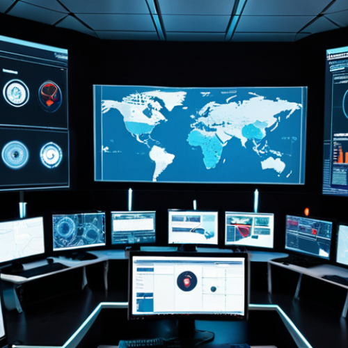 Home 4 **
A futuristic depiction of a security operations center (SOC) in Istanbul. Multiple screens display complex data visualizations and real-time threat detection dashboards. Cybersecurity analysts are collaborating, using holographic interfaces. Highlight the automation tools in action, identifying and mitigating cyberattacks with speed and precision. The overall tone should be one of advanced technology, proactive defense, and the importance of cybersecurity in the Turkish context. Use elements like the Turkish flag subtly in the background.
**
